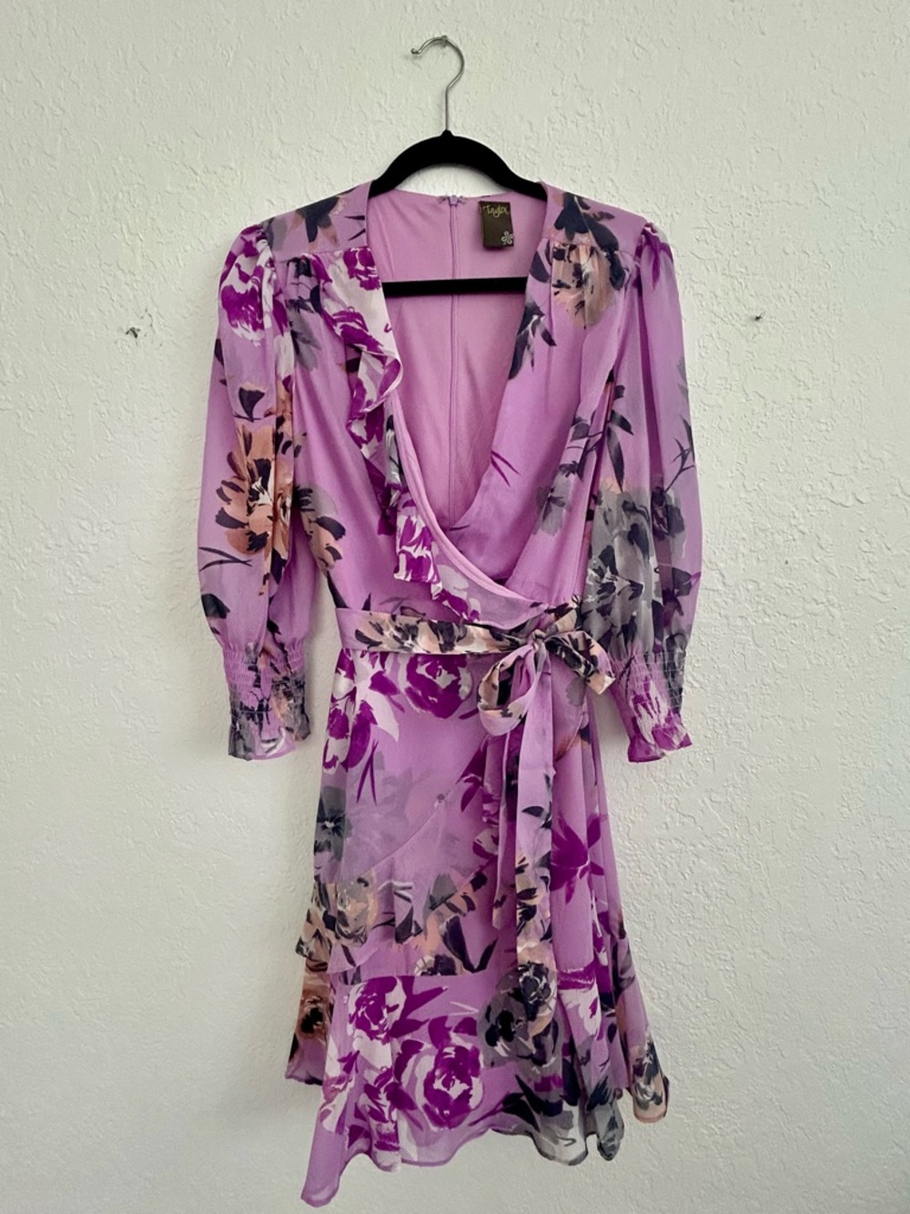 Taylor Lavender Floral Wrap Dress with Tie Waist